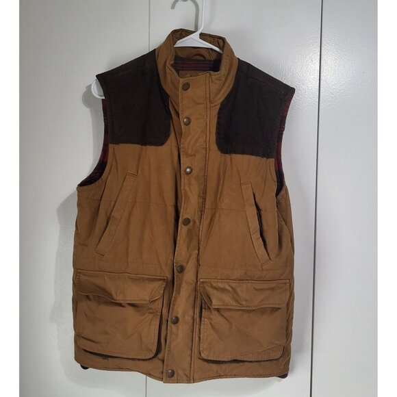 Lands' End Other - Lands' End Men's Small Brown Tan Corduroy Quilted Vest Red Plaid Flannel Outdoor